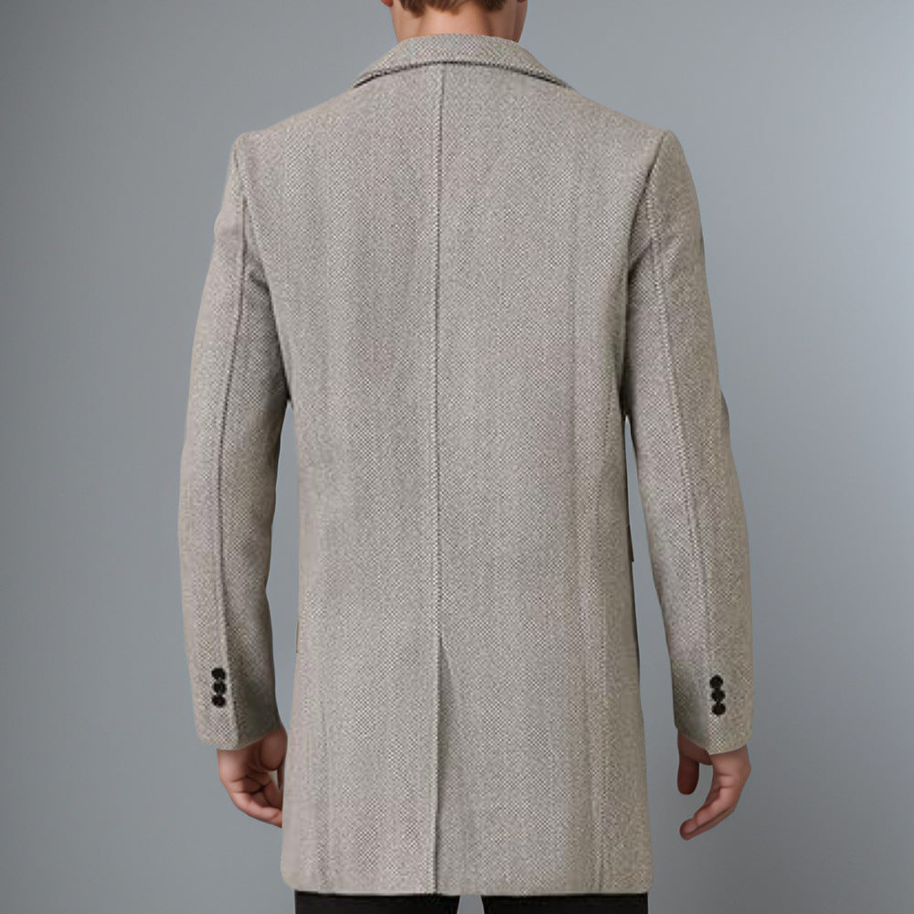 Herren eleganter Doppelreiher-Mantel mit strukturiertem Herringbone-Muster R&B