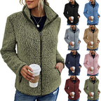 Damen Flauschige Fleecejacke mit hohen Kragen und seitlichen Taschen R&B