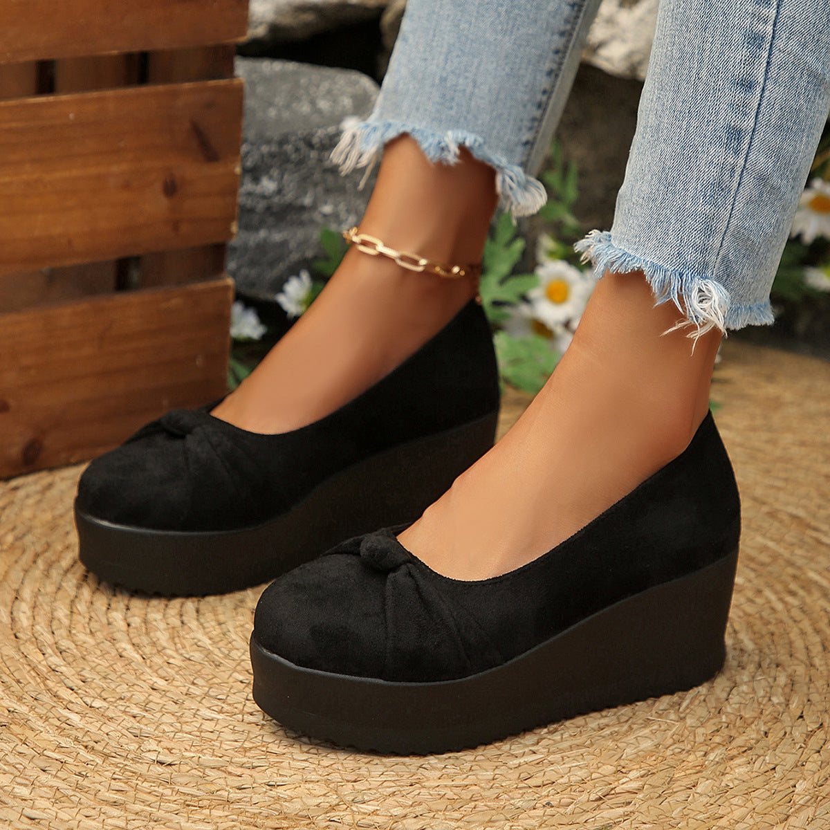 Damen Wedge-Pantoletten mit dekorativem Schleifenakzent und modischem Design R&B