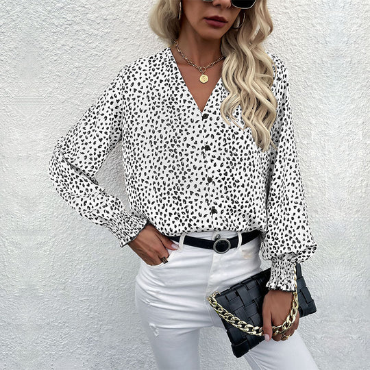 Damen Bluse mit modernem Punktedesign und elastischen Ärmeln R&B