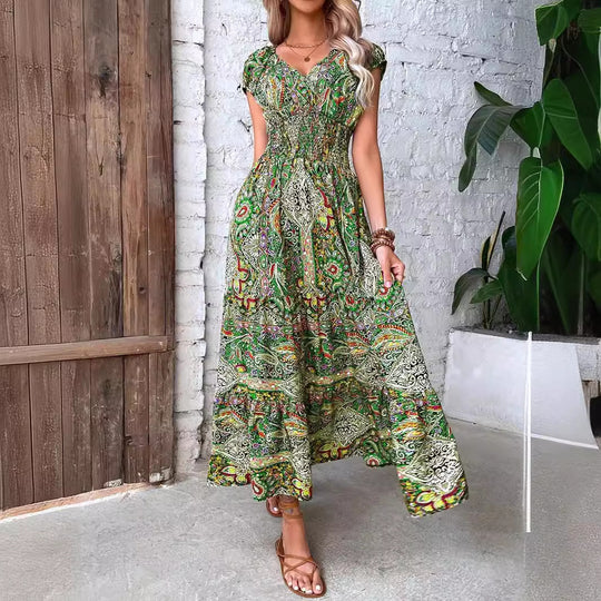 Damen Elegantes Maxikleid mit Floral- und Smock-Detail R&B
