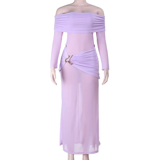 Damen elegantes schulterfreies Maxikleid mit raffinierten Drapierungsdetails R&B