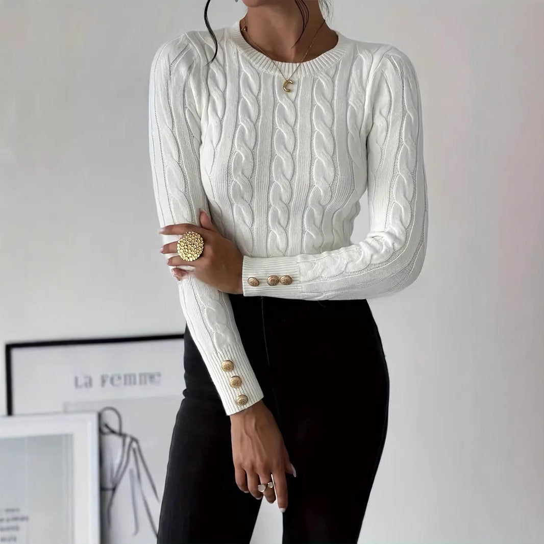 Damen Grobstrick Pullover mit dekorativen Knopfdetails R&B