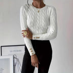 Damen Grobstrick Pullover mit dekorativen Knopfdetails
