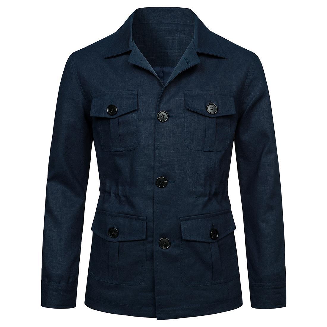 Herren nan Utility-Jacke aus Leinen mit vier aufgesetzten Taschen und taillierter Silhouette R&B