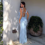 Damen Elegantes Maxi-Kleid mit asymmetrischen Rüschendetails und tiefem V-Ausschnitt R&B
