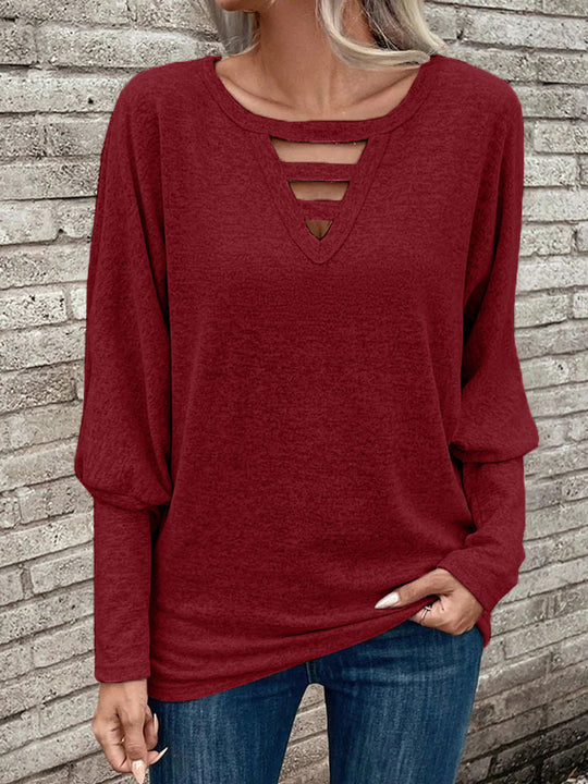 Damen lässiges Oberteil mit V-Ausschnitt und Cut-Out-Details R&B
