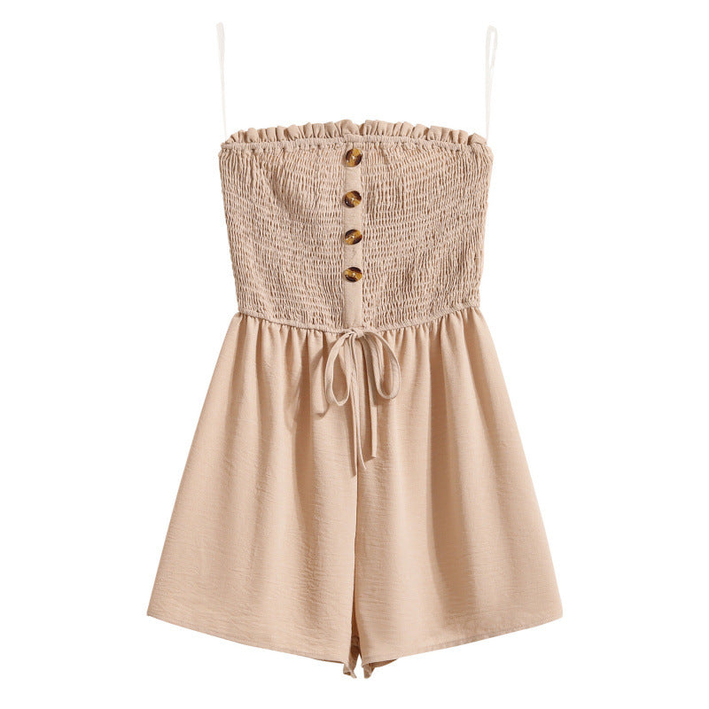Damen Jumpsuit mit knopfbetonter Taille und elastischem Oberteil R&B
