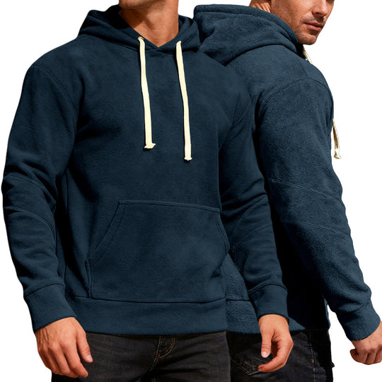 Herren nan samtweicher Kapuzenpullover mit Nahtdetails, Kängurutasche und Kontrastkordel R&B