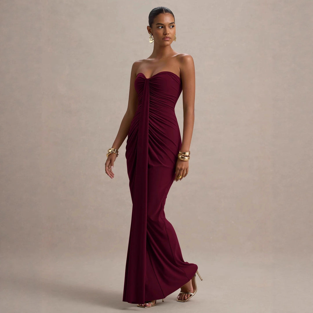 Damen Maxikleid mit schickem trägerlosem Design und figurschmeichelnder Raffung R&B