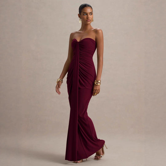 Damen Maxikleid mit schickem trägerlosem Design und figurschmeichelnder Raffung R&B