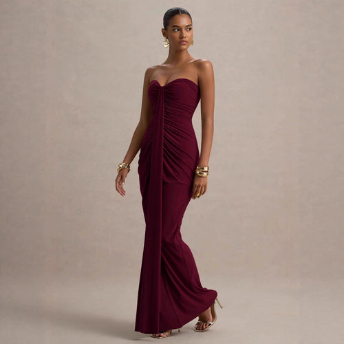 Damen Maxikleid mit schickem trägerlosem Design und figurschmeichelnder Raffung R&B