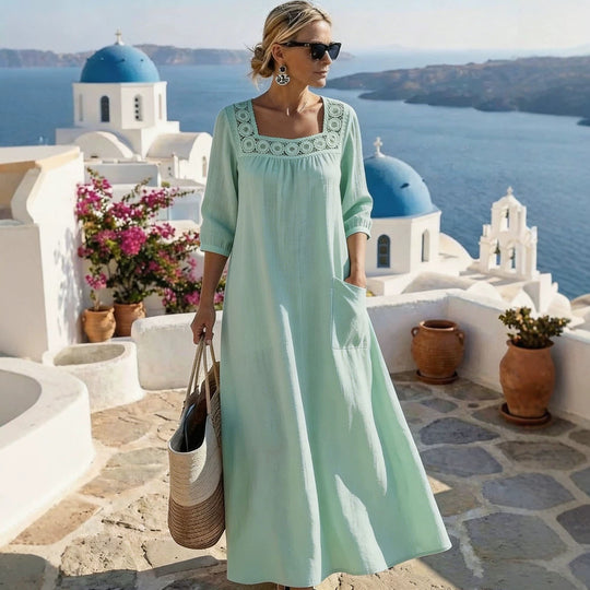 Damen Maxikleid mit elegantem Rundhalsausschnitt und praktischen Taschen R&B