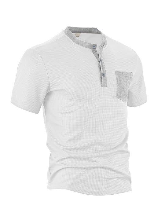 Herren nan atmungsaktives Waffel-Henleyshirt mit Stehkragen kurzer Knopfleiste und aufgesetzter Brusttasche R&B