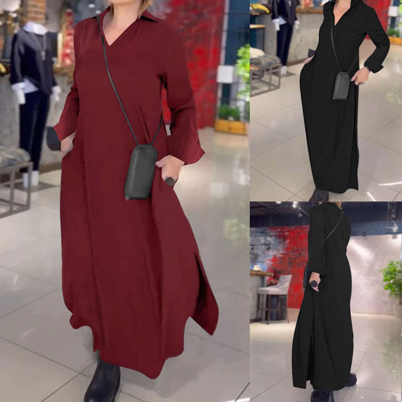 Damen Maxikleid mit praktischem V-Ausschnitt und Taschen R&B