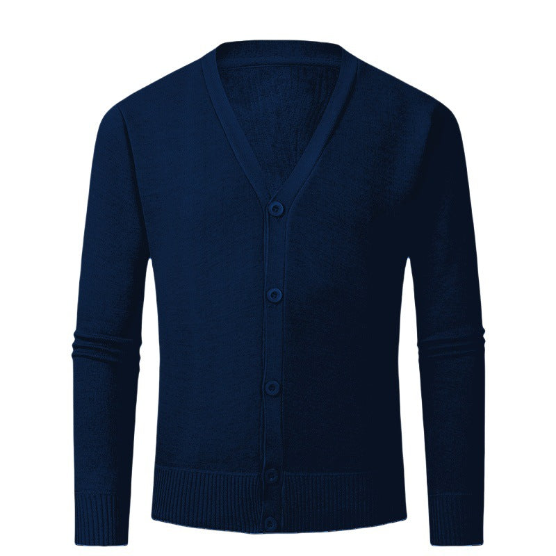 Herren Strickjacke mit V-Ausschnitt und knopflosem Design R&B