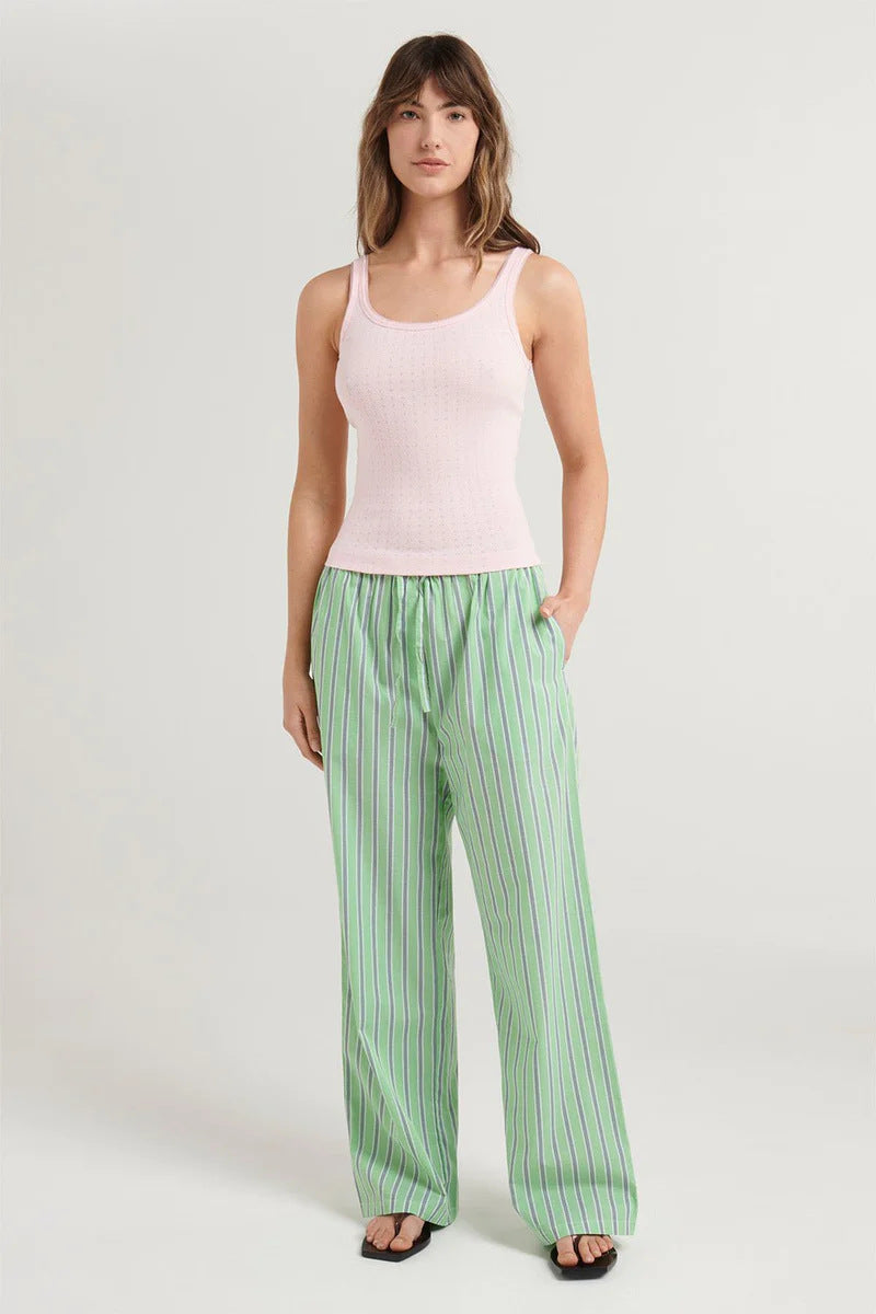 Damen lässige bequeme Schlafhose aus leichtem Baumwollstoff mit eleganten Streifen R&B