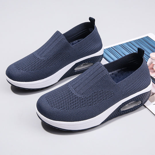 Damen nan elastische Strick-Slipper mit ergonomischer Keilsohle und sichtbarer Luftpolsterkapsel R&B