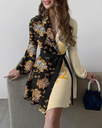 Damen Wickelkleid mit eleganten langen Ärmeln und seitlichem Schlitz R&B