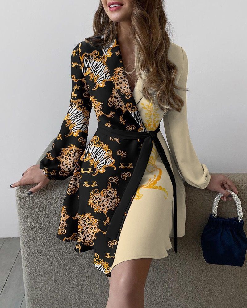 Damen Wickelkleid mit eleganten langen Ärmeln und seitlichem Schlitz R&B