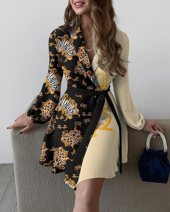 Damen Wickelkleid mit eleganten langen Ärmeln und seitlichem Schlitz R&B