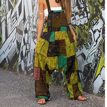 Damen Lässiger Jumpsuit mit buntem Patchwork-Muster R&B