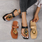 Damen modische Zehentrenner-Sandalen mit luxuriösem Schnallen-Detail und bequemer Fußbettung R&B