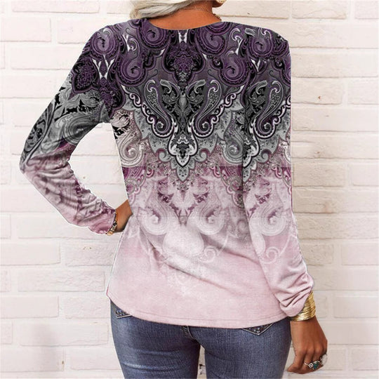 Damen langärmliges Casual-Shirt mit verspieltem Muster R&B