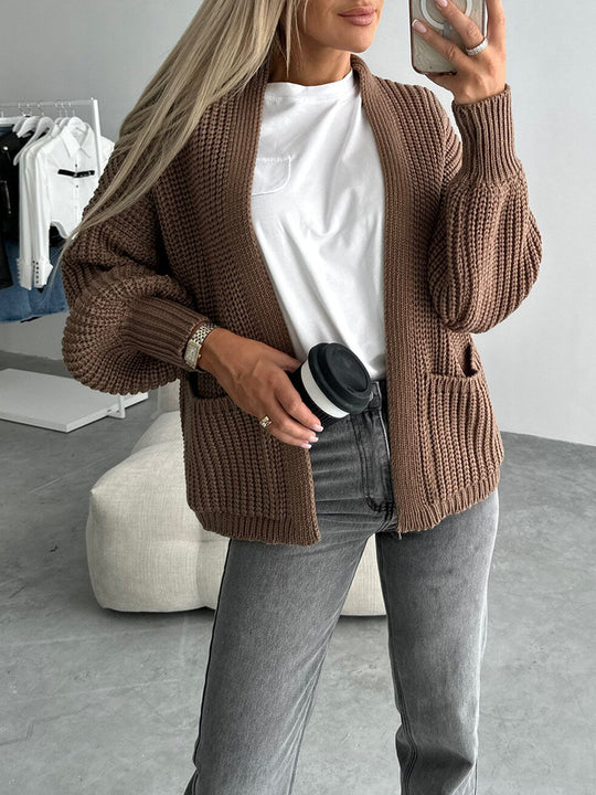 Damen Strickjacke mit strukturierter Oberfläche und voluminösen Ärmeln R&B