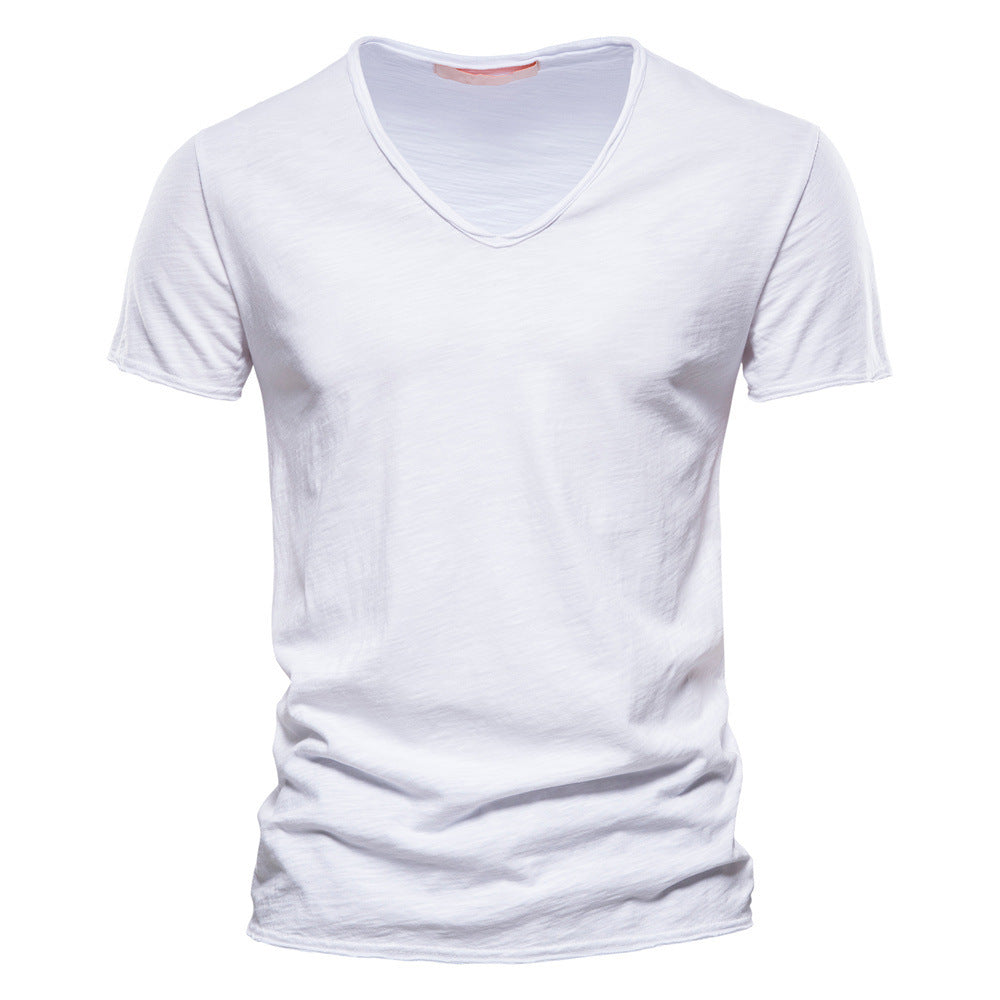 Herren nan leichtes Baumwolljersey Kurzarmshirt mit V-Ausschnitt und schmaler Passform R&B