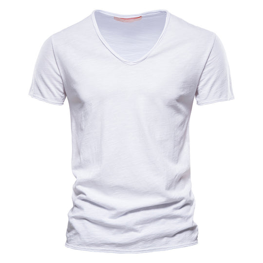 Herren nan leichtes Baumwolljersey Kurzarmshirt mit V-Ausschnitt und schmaler Passform R&B