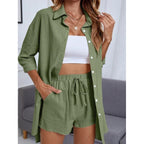 Damen Komfortables Kurzarm-Hemd und Hose Set R&B