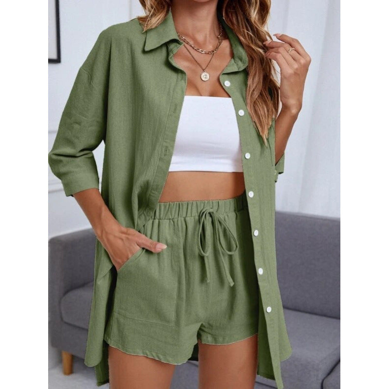 Damen Komfortables Kurzarm-Hemd und Hose Set R&B