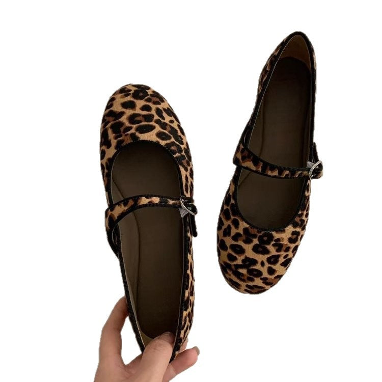 Damen Ballerinas mit modischem Leopardenmuster und praktischem Riemchen R&B