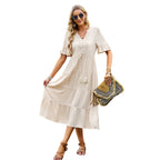 Damen Midikleid mit fransigen Akzenten und Button-Down-Verschluss R&B