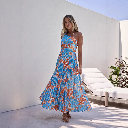 Damen Maxikleid mit schwingendem Faltenrock und femininem Floral-Design R&B