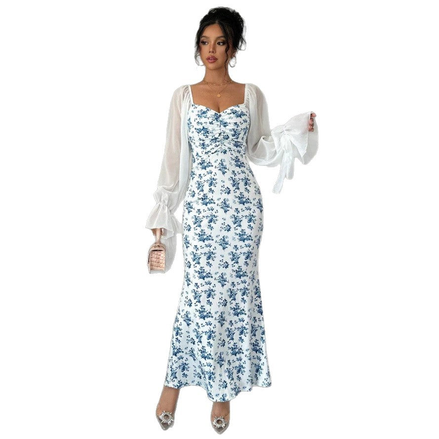 Damen Maxikleid mit floralem Print und elegantem Chiffonüberwurf R&B