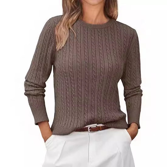 Damen Grobstrickpullover mit Zopfdesign und langen Ärmeln R&B