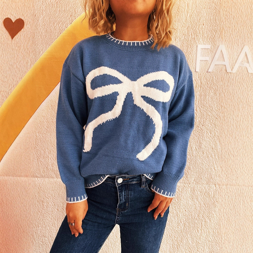 Damen Strickpullover mit verspieltem Schleifenmotiv und elegantem Abschluss R&B