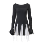 Damen Skaterkleid mit kontrastierenden Rüschendetails und lange Ärmel EB