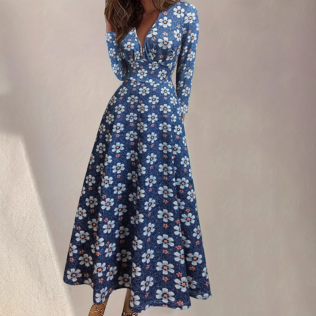 Damen Maxi-Kleid mit schmeichelndem V-Ausschnitt und floralen Details R&B