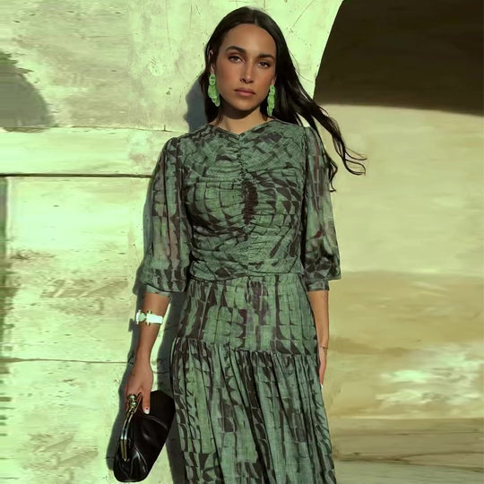 Damen Midikleid mit raffinierten Falten und V-Ausschnitt R&B