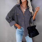 Damen lässige Kordjacke mit Knopfverschlüssen und Taschen R&B