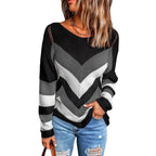 Damen Lässiger Strickpullover mit Chevron-Muster und luftigem Schnitt R&B