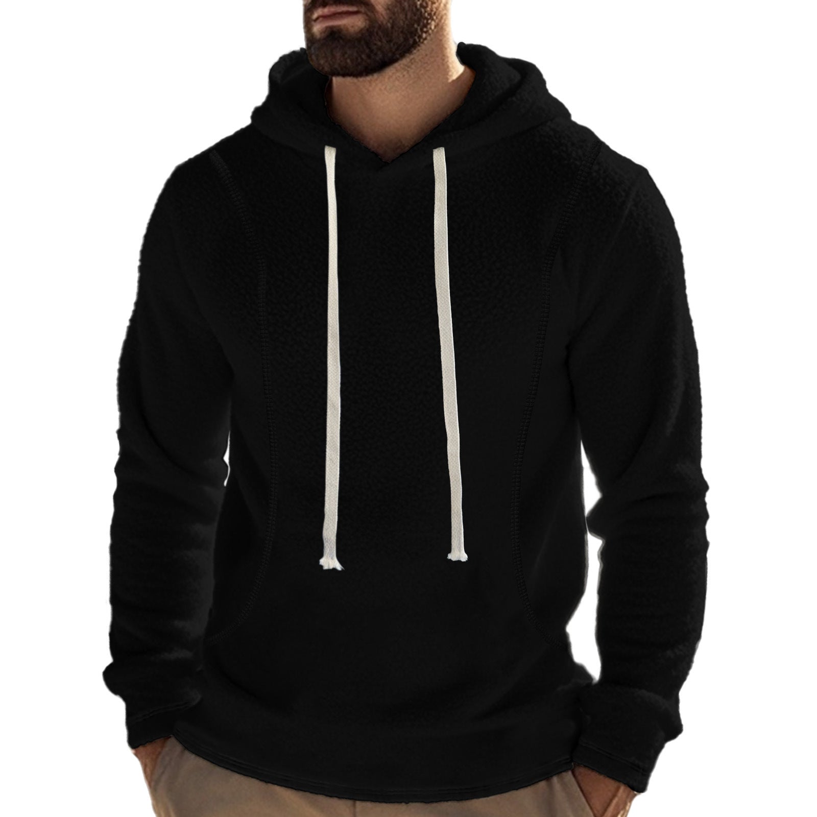 Herren bequemer Fleece Kapuzenpullover mit hohem Kragen und praktischer Kängurutasche R&B