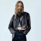 Damen trendige Vinyljacke mit asymmetrischem Schnitt und modernen Details R&B