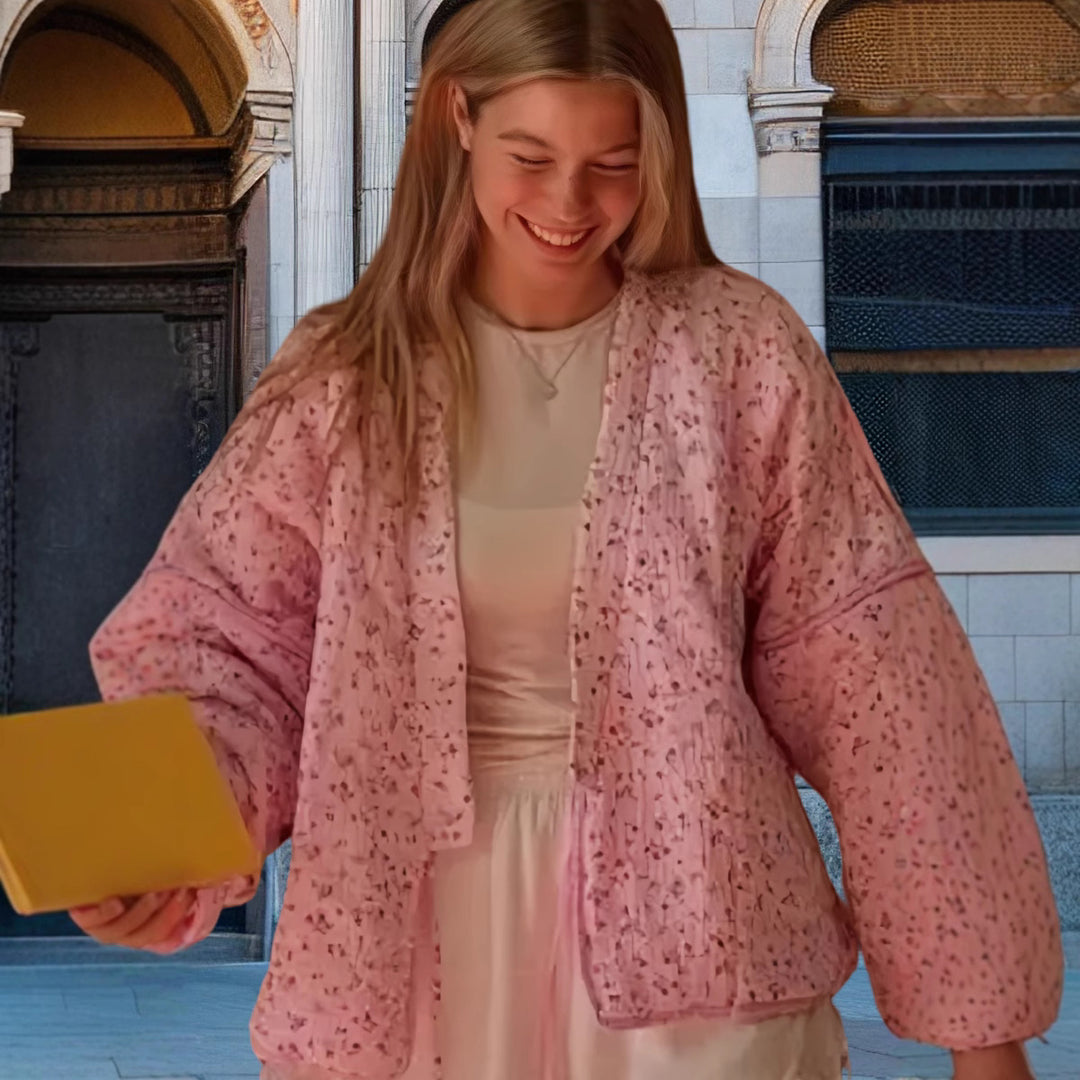 Damen Leichte Übergangsjacke mit floralen Mustern und voluminösen Ärmeln R&B