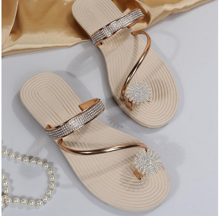 Damen modische Zehentrenner-Sandalen mit funkelndem Accessoire R&B