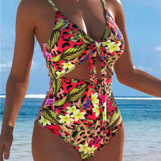 Damen Einteiler Badeanzug mit verführerischem Wickeldetail und floralem Design R&B