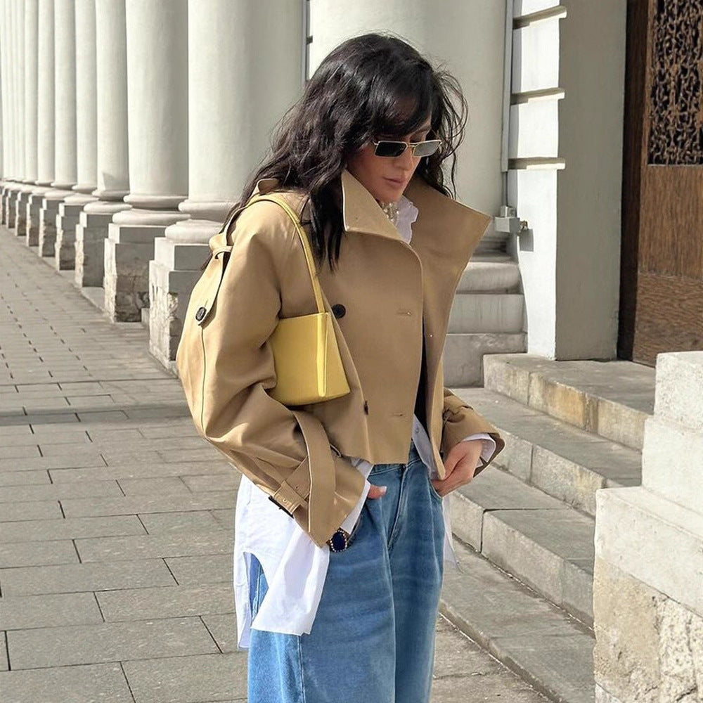 Damen Cropped Trenchcoat mit modischem Schnitt R&B